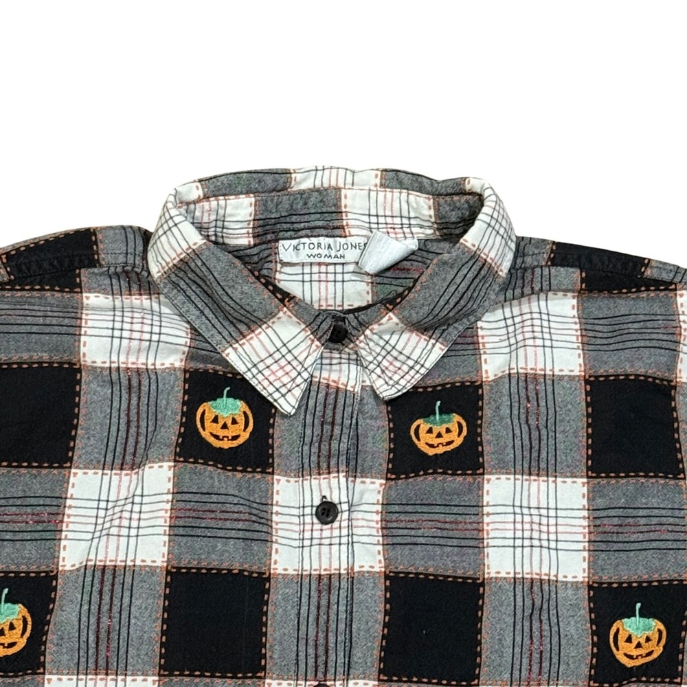 VTG Victoria Jones WOMAN Plaid Pumpkin Button Down‎ Shirt, Black White Gray 22W